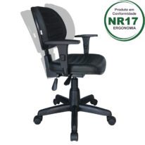 Cadeira Executiva Back System COSTURADA com Braços Reguláveis – Cor Preta – 31008 VILA MÓVEIS