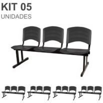Kit 05 Cadeiras Longarinas PLÁSTICA 03 Lugares – Cor PRETO 33034 VILA MÓVEIS