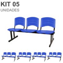 Kit 05 Cadeiras Longarinas PLÁSTICAS 03 Lugares – Cor Azul 33052 VILA MÓVEIS