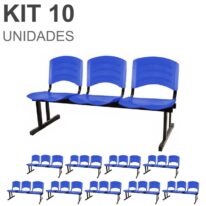 Kit 10 Cadeiras Longarinas PLÁSTICAS 03 Lugares – Cor Azul 33057 VILA MÓVEIS