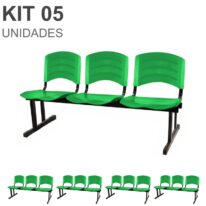 Kit 05 Cadeiras Longarinas PLÁSTICAS 03 Lugares – Cor Verde 33061 VILA MÓVEIS