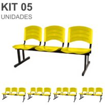 Kit 05 Cadeiras Longarinas PLÁSTICAS 03 Lugares – Cor Amarelo 33080 VILA MÓVEIS