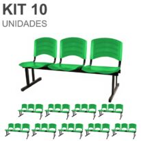 Kit 10 Cadeiras Longarinas PLÁSTICAS 03 Lugares – Cor Verde 33066 VILA MÓVEIS