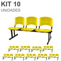 Kit 10 Cadeiras Longarinas PLÁSTICAS 03 Lugares – Cor Amarelo 33085 VILA MÓVEIS