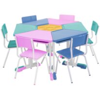 Conjunto Escolar Hexagonal BABY Mesas e Cadeiras – 06 A 09 anos – JUVENIL – 41005 VILA MÓVEIS