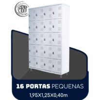 Armário Roupeiro de Aço c/ 16 Portas PEQUENAS – 1,95×1,25×0,40m – SA – CZ/CZ – 14000 VILA MÓVEIS
