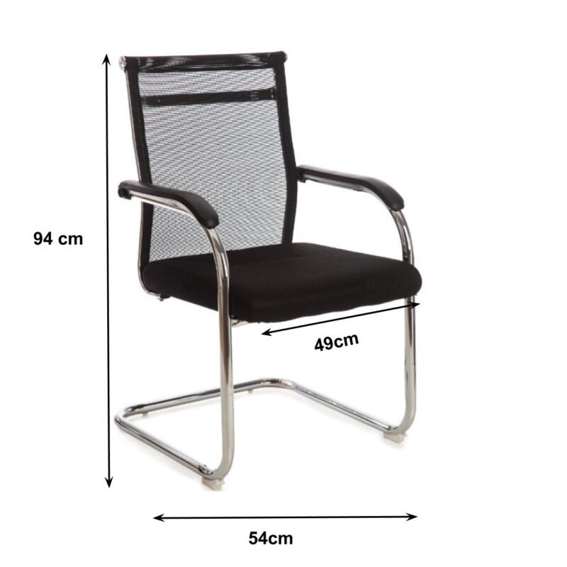 Cadeira Interlocutor Tela DUBAI (Fixa) base Cromada – PMD – Cor Preto – 31018 VILA MÓVEIS 3